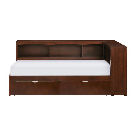 Rowe Dark Cherry Twin Bookcase Corner Bed with Storage Boxes by Homelegance at Eve Furniture