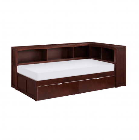 Rowe Dark Cherry Twin Bookcase Corner Bed with Storage Boxes by Homelegance at Eve Furniture