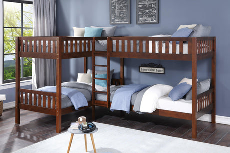 Rowe Dark Cherry Twin Corner Bunk Bed by Homelegance at Eve Furniture
