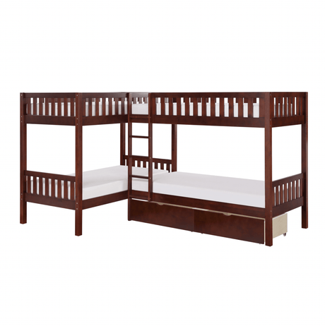 Rowe Dark Cherry Twin Corner Bunk Bed with Storage Boxes by Homelegance at Eve Furniture
