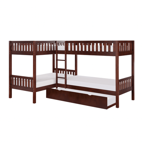 Rowe Dark Cherry Twin Corner Bunk Bed with Twin Trundle by Homelegance at Eve Furniture