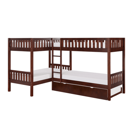 Rowe Dark Cherry Twin Corner Bunk Bed with Twin Trundle by Homelegance at Eve Furniture
