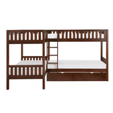 Rowe Dark Cherry Twin Corner Bunk Bed with Twin Trundle by Homelegance at Eve Furniture