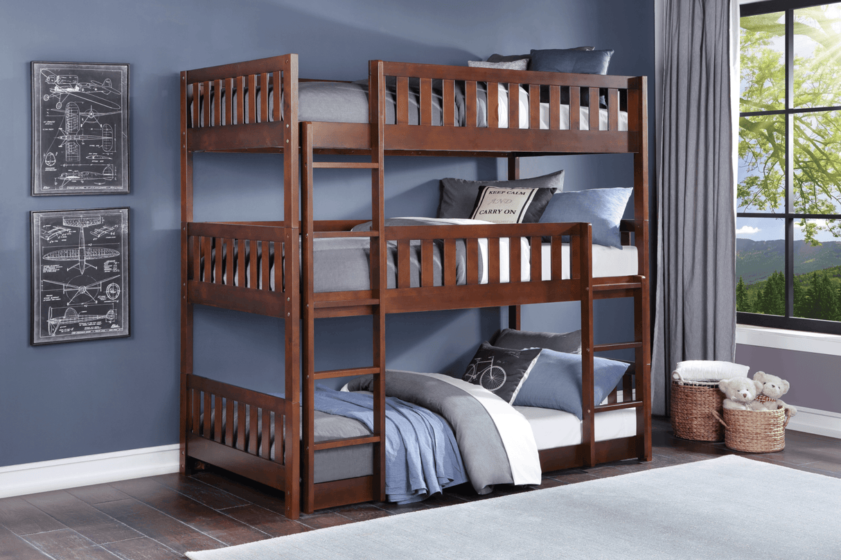 Rowe Dark Cherry Twin Triple Bunk Bed by Homelegance at Eve Furniture