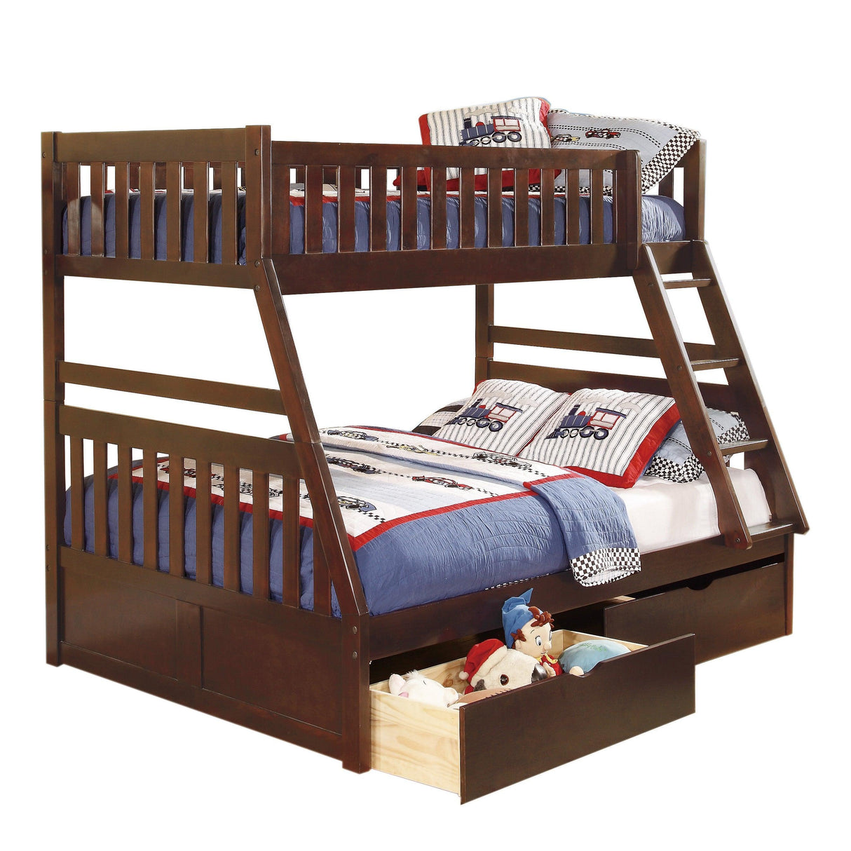 Rowe Dark Cherry Twin/Full Bunk Bed with Storage Boxes by Homelegance at Eve Furniture