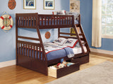 Rowe Dark Cherry Twin/Full Bunk Bed with Storage Boxes by Homelegance at Eve Furniture