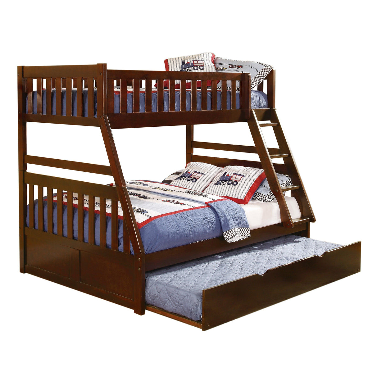 Rowe Dark Cherry Twin/Full Bunk Bed with Twin Trundle by Homelegance at Eve Furniture