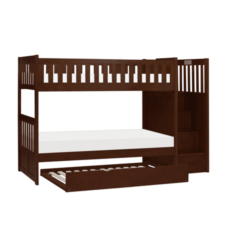 Rowe Dark Cherry Twin/Twin Step Bunk Bed with Twin Trundle by Homelegance at Eve Furniture