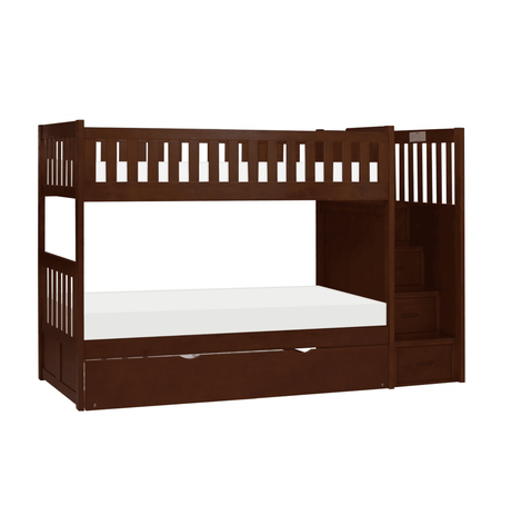 Rowe Dark Cherry Twin/Twin Step Bunk Bed with Twin Trundle by Homelegance at Eve Furniture