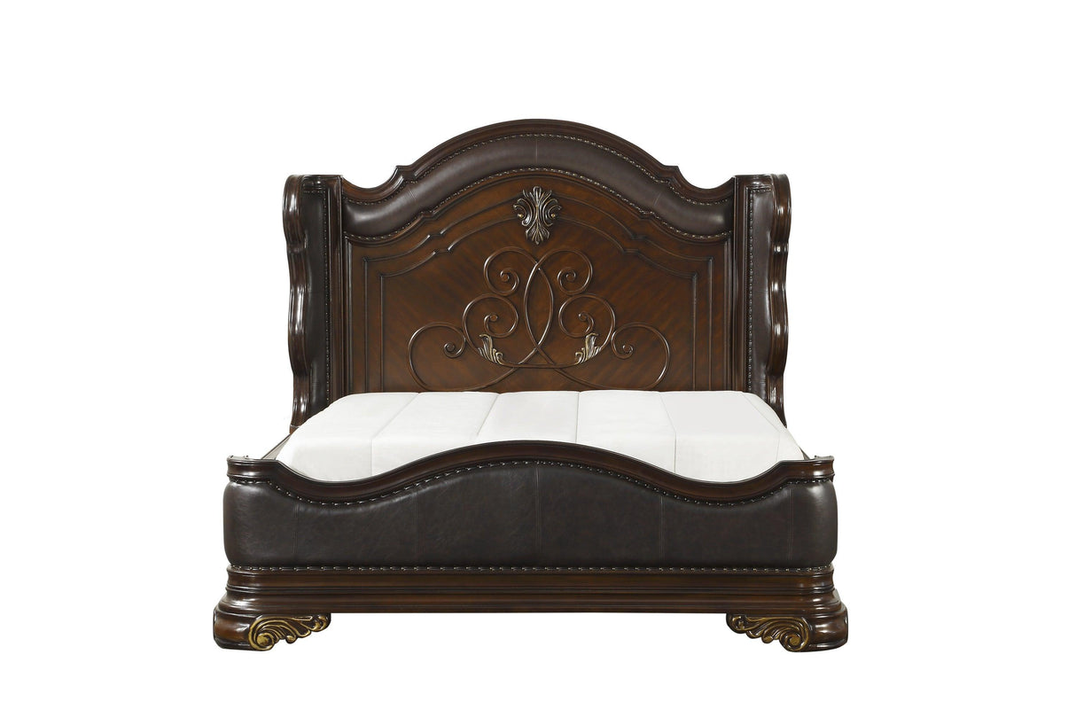 Royal Highlands Rich Cherry Queen Upholstered Panel Bed by Homelegance at Eve Furniture