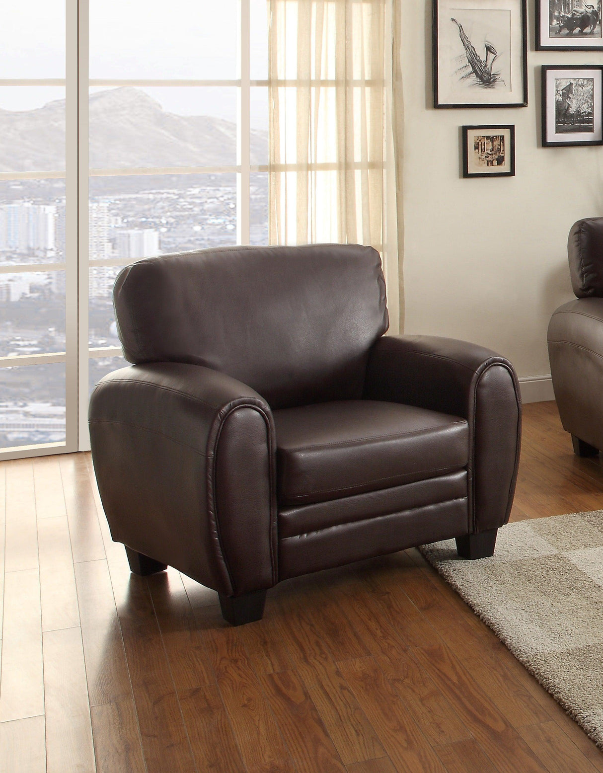 Rubin Dark Brown Faux Leather Chair by Homelegance at Eve Furniture