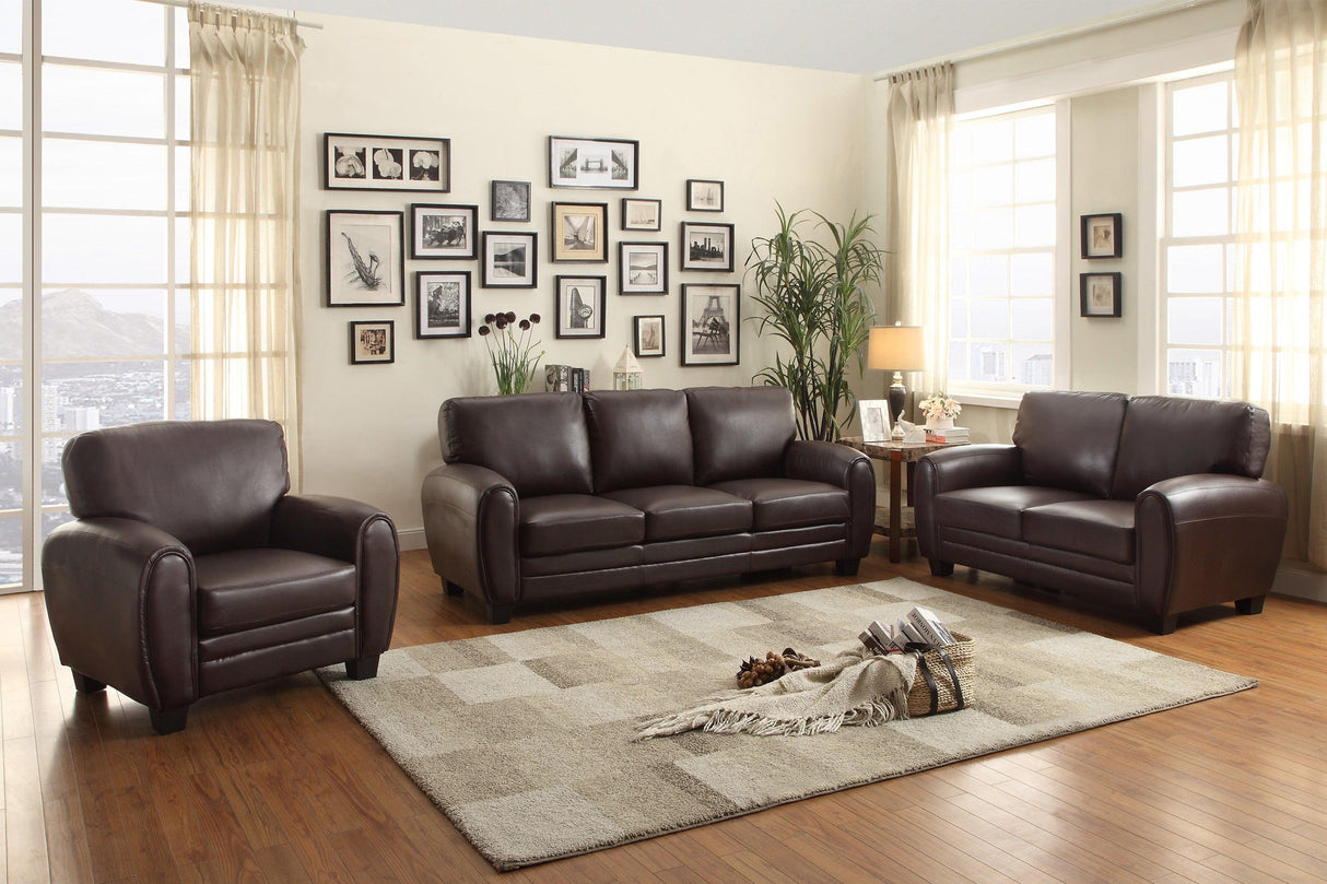 Rubin Dark Brown Faux Leather Loveseat by Homelegance at Eve Furniture