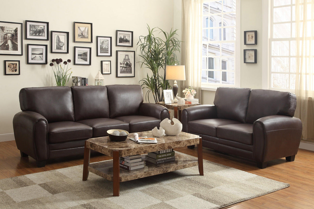 Rubin Dark Brown Faux Leather Loveseat by Homelegance at Eve Furniture