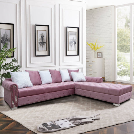 Malibu Pink Velvet RAF Sectional - Eve Furniture