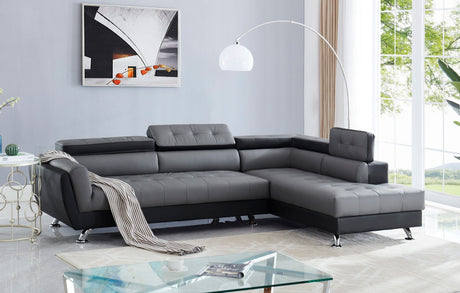 Izzi Black/Gray Faux Leather RAF Sectional - Eve Furniture