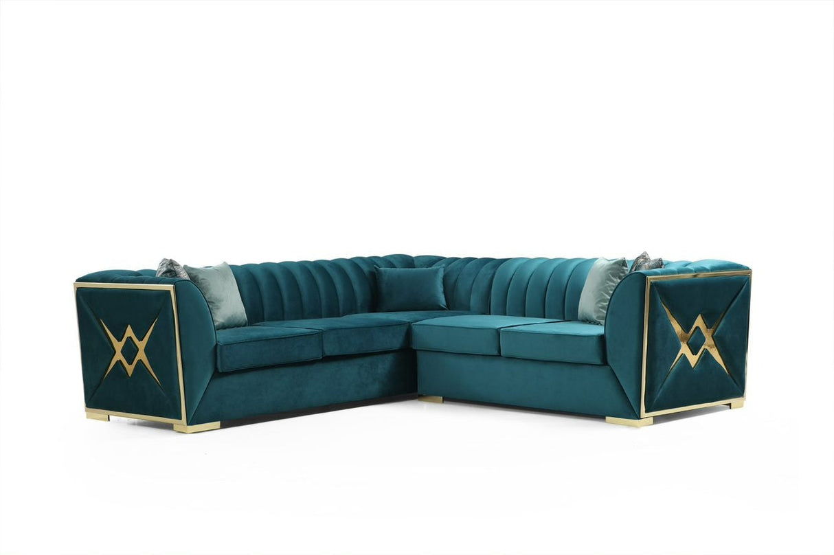 S6105 Ariana SeaFoam Blue Velvet Sectional - Eve Furniture