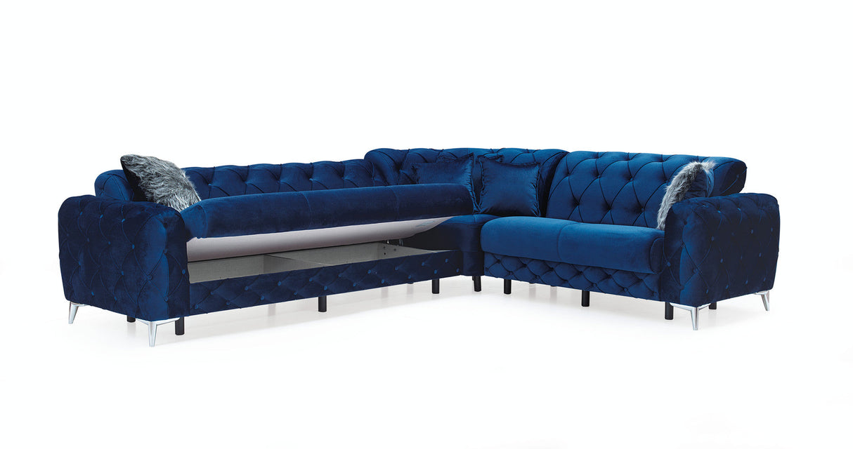 Ace Velvet Blue Storage Sectional - Eve Furniture
