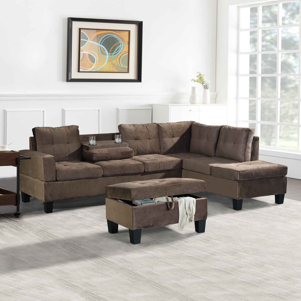 S878 Allen Parkway Brown Velvet Sectional by New Era Innovations at Eve Furniture