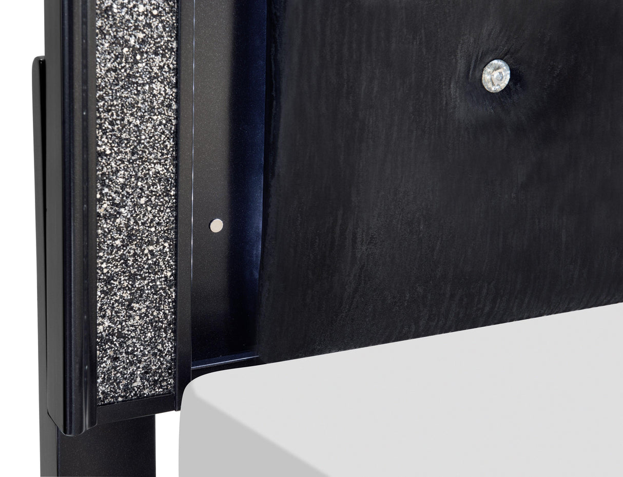 Salon Black King LED Upholstered Panel Bed by Homelegance at Eve Furniture