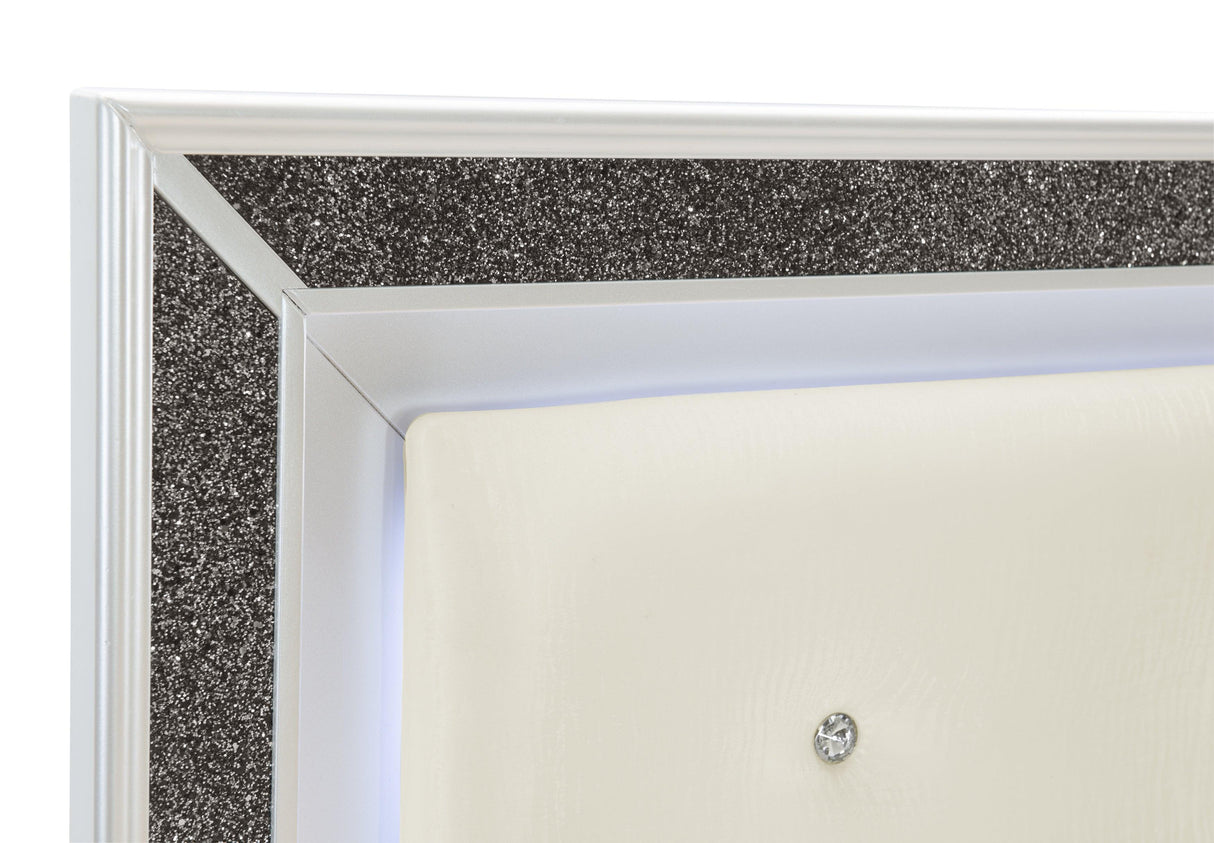 Salon White Queen LED Upholstered Panel Bed by Homelegance at Eve Furniture