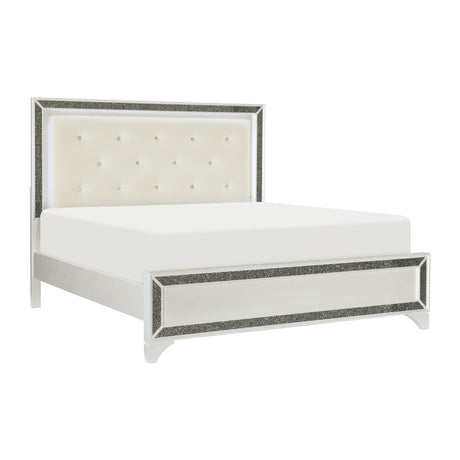 Salon White Queen LED Upholstered Panel Bed by Homelegance at Eve Furniture