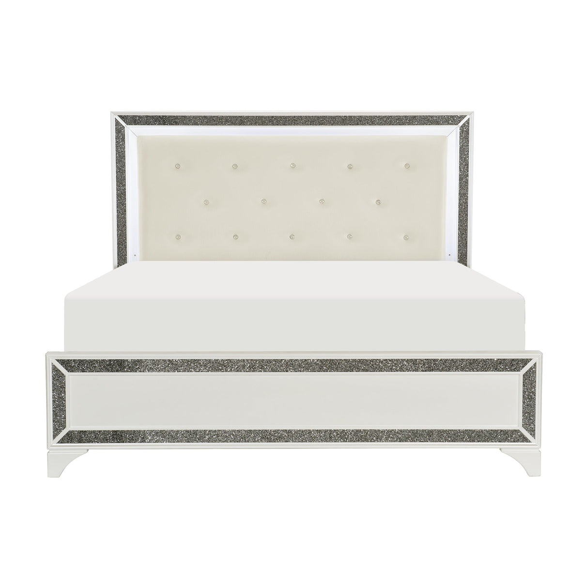 Salon White Queen LED Upholstered Panel Bed by Homelegance at Eve Furniture
