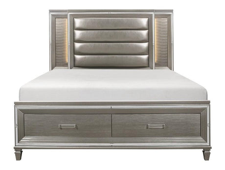 Tamsin Silver/Gray Metallic King LED Upholstered Storage Platform Bed by Homelegance at Eve Furniture