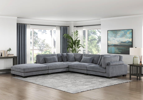 Traverse Gray Corduroy 5-Piece Modular Sectional with Ottoman by Homelegance at Eve Furniture