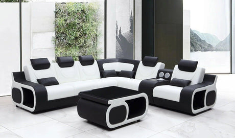 Tron Black/White Italian Leather Right Arm Facing (RAF) Sectional by New Era Innovations at Eve Furniture