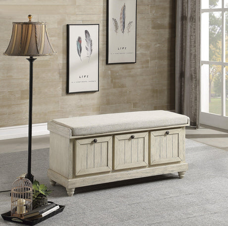 Woodwell Antique White Lift Top Storage Bench by Homelegance at Eve Furniture