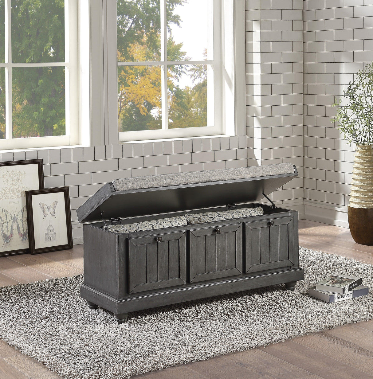 Woodwell Dark Gray Lift Top Storage Bench by Homelegance at Eve Furniture