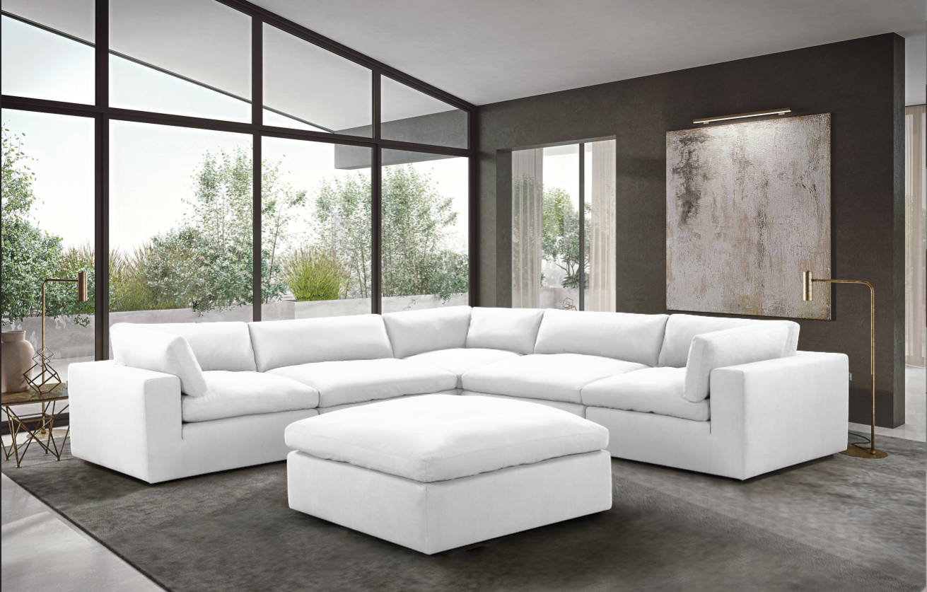 Comfy White XL 130" Cloud Sectional with Ottoman