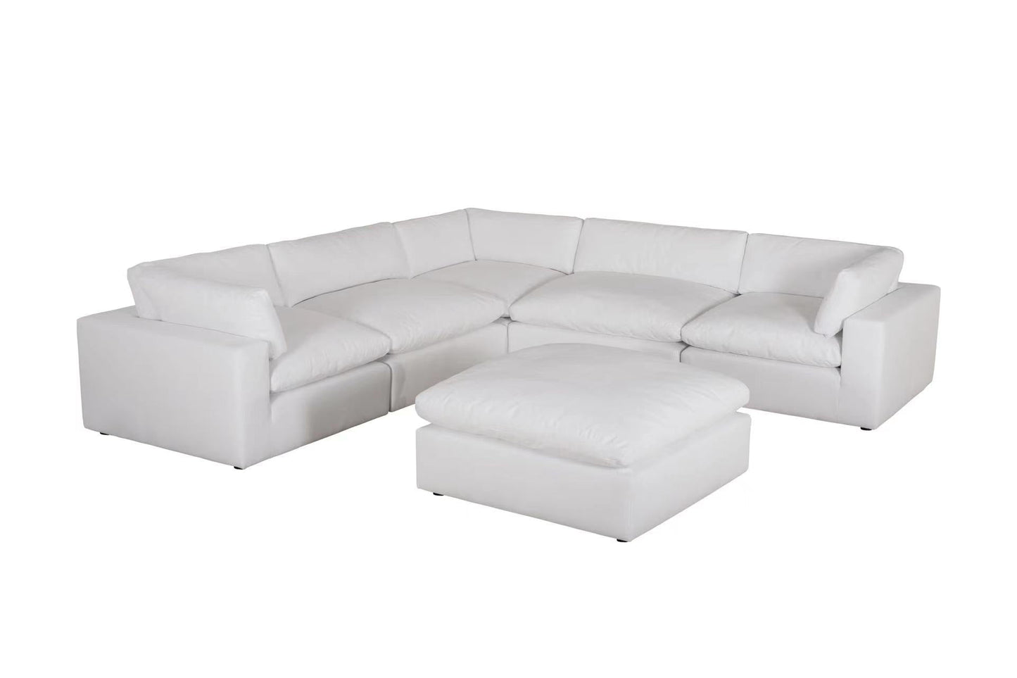 Comfy White XL 130" Cloud Sectional with Ottoman
